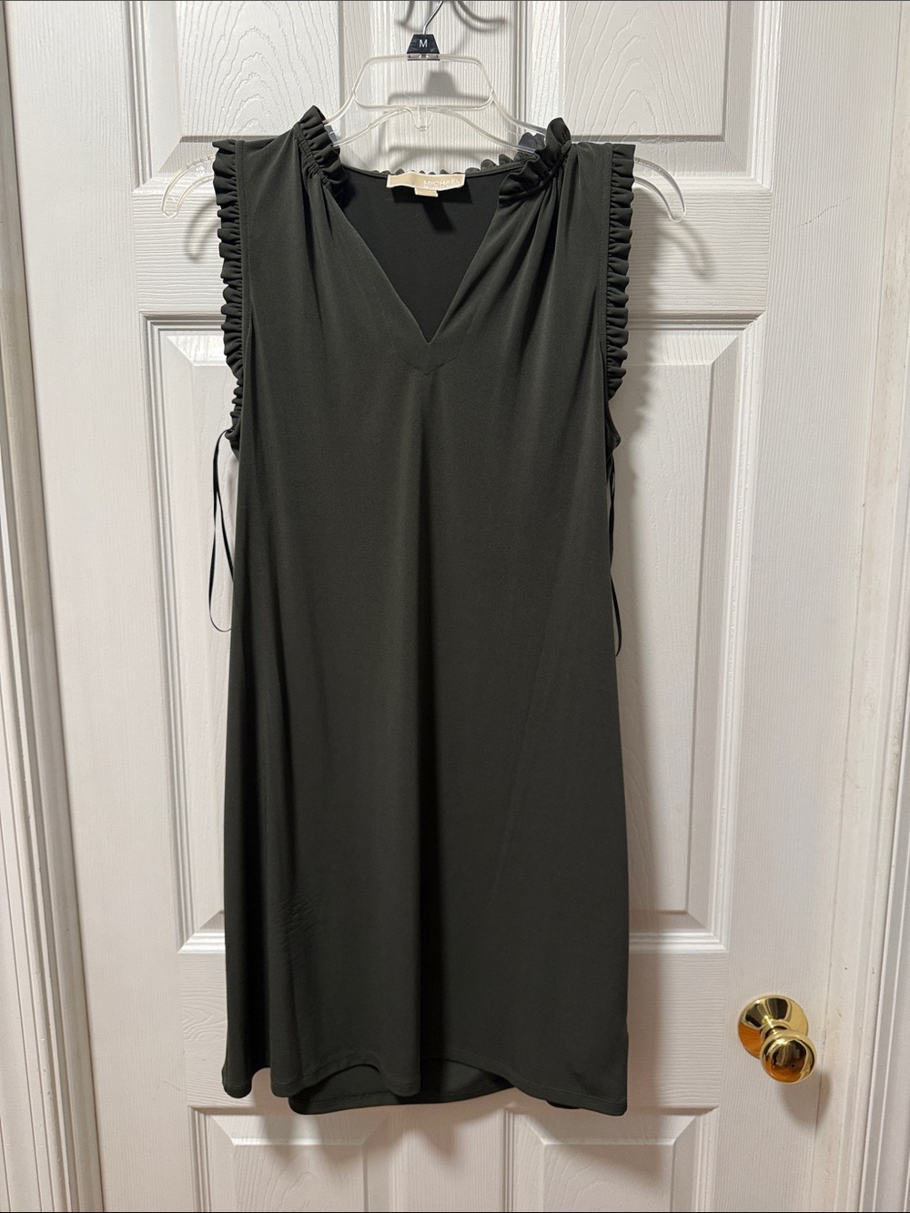 MICHAEL Michael Kors Sleeveless V-Neck Midi Dress in Dark Olive
